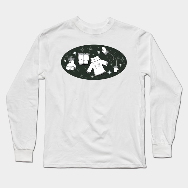 Winter weather snow lover cartoon illustration Long Sleeve T-Shirt by Angel Dawn Design